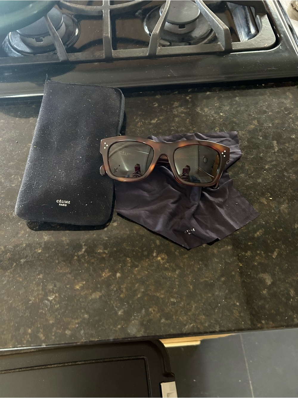 Celine Brown Tortoiseshell Square Sunglasses with Dark Lenses